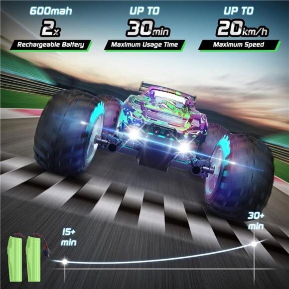 Remote Control Car, 1:18 Scale All Terrain RC Cars, 2WD 20Km/h with Colorful Led - Picture 3 of 7